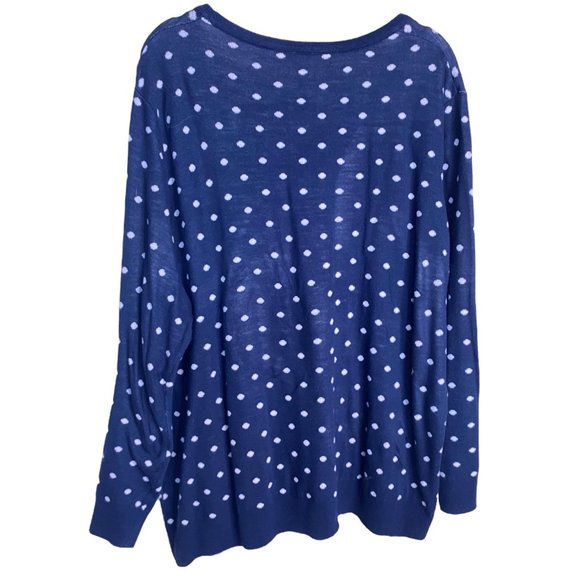 Womens Navy Blue and White Polka Dot Sweater Size 22 Dark Academia Grandma Core - Picture 2 of 8